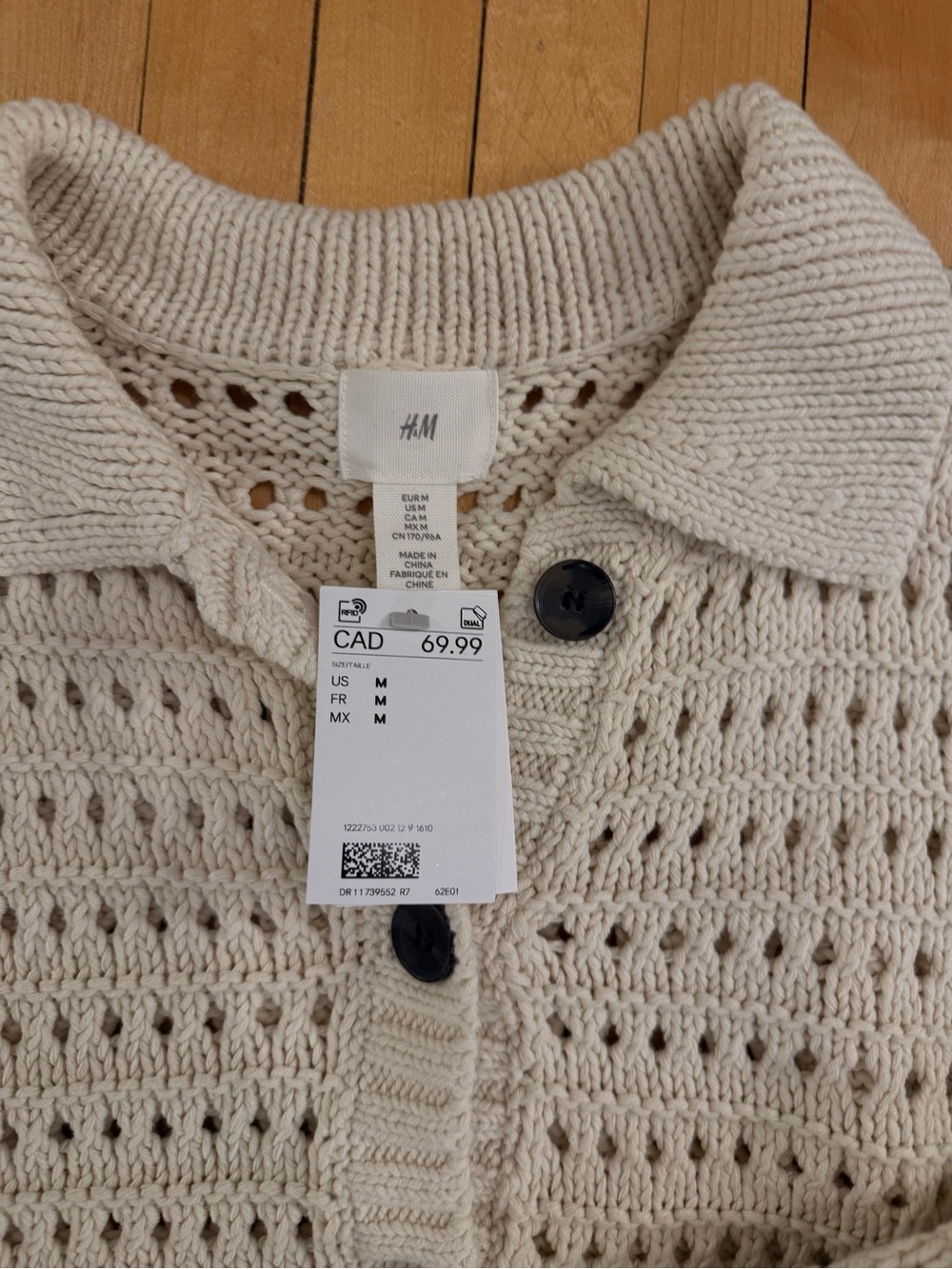 H&M Cream Open-Knit Collared Button Cardigan - Picture 3 of 3